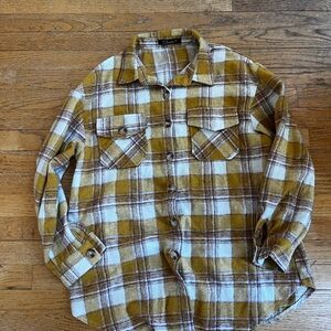 Simplee Mustard and White Plaid Shirt